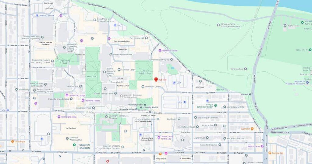 Detailed map of Edmonton showing streets, parks, and landmarks for navigation and urban planning.