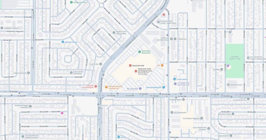 Detailed map showing streets, parks, and landmarks in a city neighborhood.